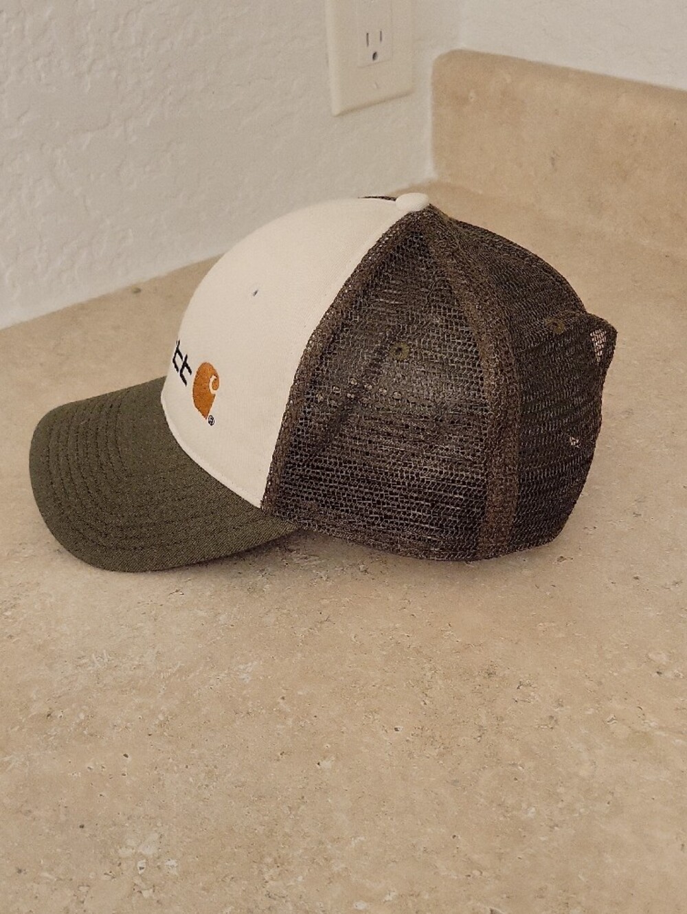 Carhartt Cream Front Olive Brim Brown Mesh Trucker Hat - Picture 3 of 7